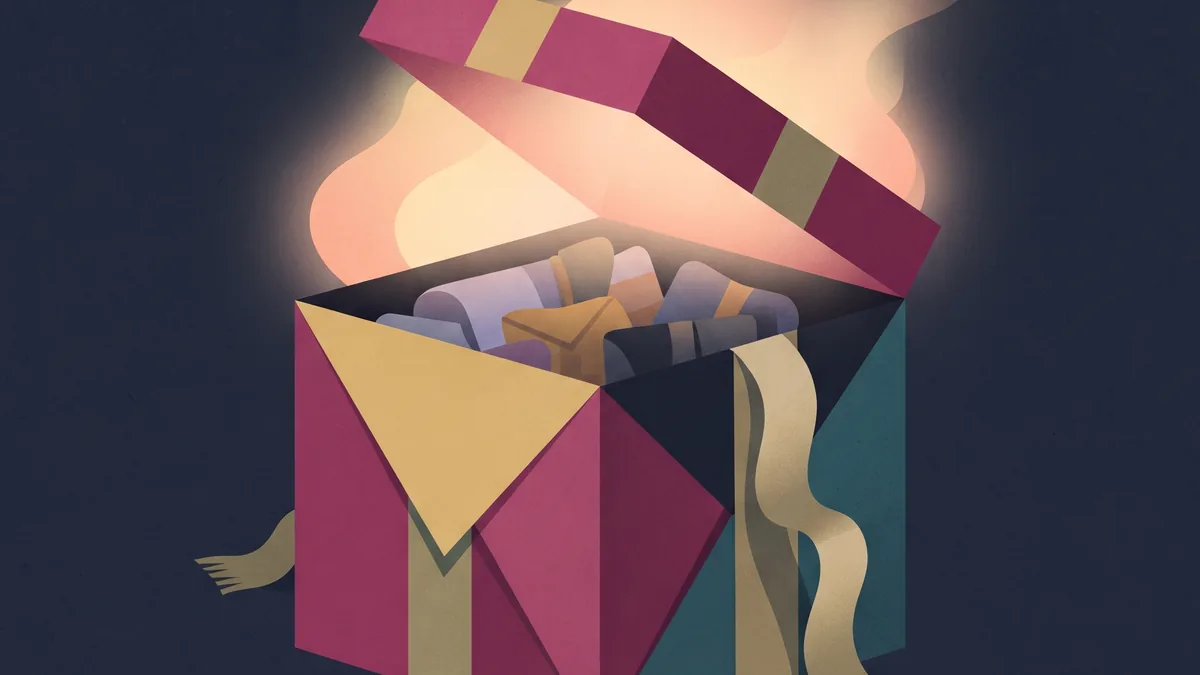Abstract illustration of a gift box opening with soft light, representing a welcome bonus