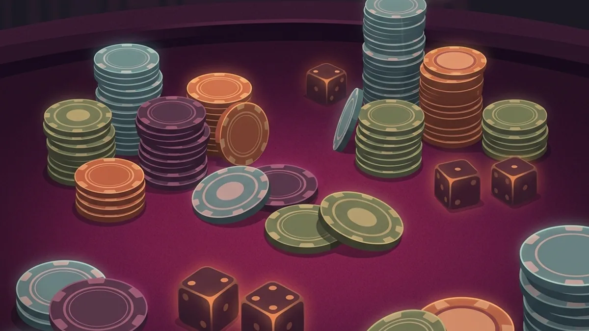 Abstract glowing slot reel and casino chips illustration